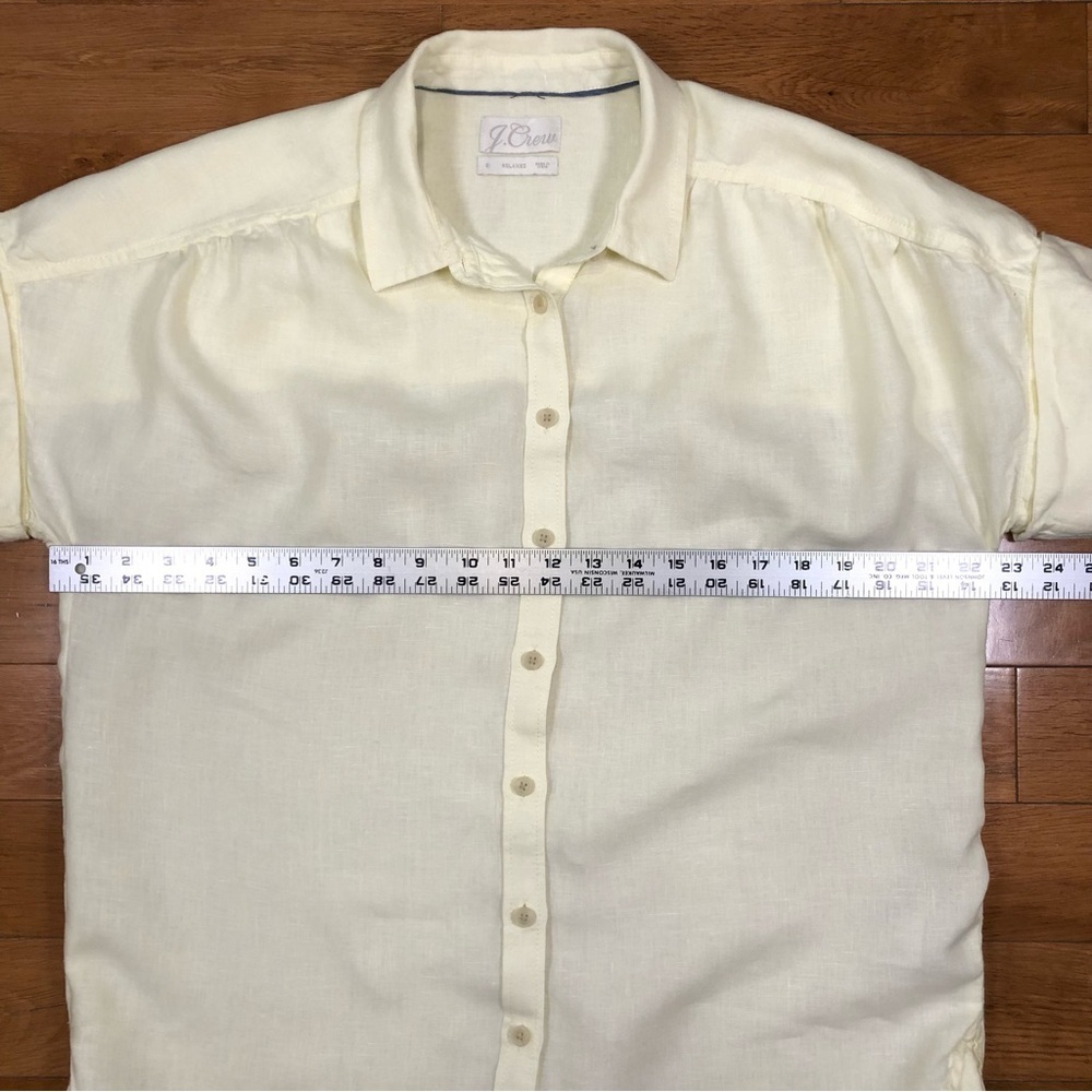 J. Crew 100% Irish Linen Light Yellow Relaxed Button-Up Short Sleeve Shirt Sz S - Picture 6 of 10
